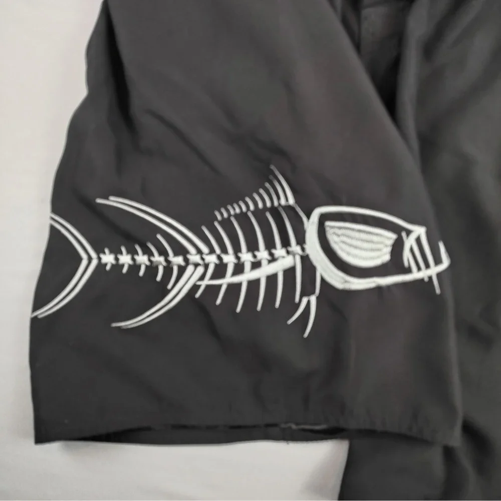 Tormenter Mens Size 38 Board Shorts Swim Trunks Black Fish Skeleton Graphic